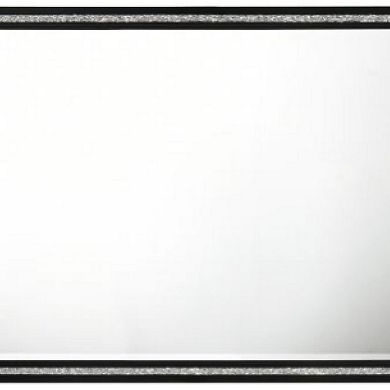 46 Inch Solid Wood Mirror, Shimmering Silver Accent, Landscape, Black