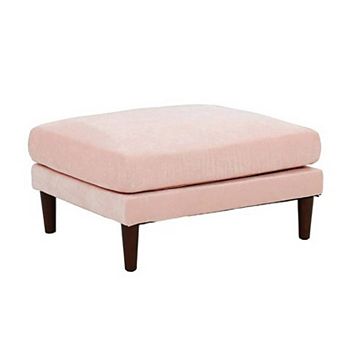 Rio 32 Inch Modular Ottoman, Box Cushion Seat, Wood Legs, Blush Pink