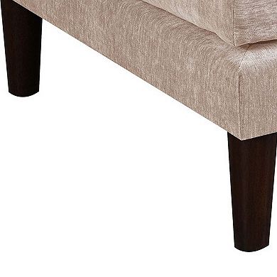 Rio 32 Inch Modular Ottoman, Box Cushion Seat, Wood Legs, Beige Fabric