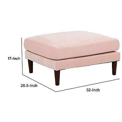 Rio 32 Inch Modular Ottoman, Box Cushion Seat, Wood Legs, Blush Pink