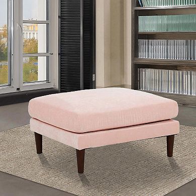 Rio 32 Inch Modular Ottoman, Box Cushion Seat, Wood Legs, Blush Pink
