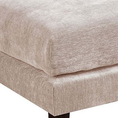 Rio 32 Inch Modular Ottoman, Box Cushion Seat, Wood Legs, Beige Fabric