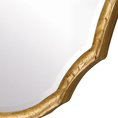 36 Inch Wood Wall Mirror, Oval Shape, Concave Surface, Gold