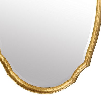 36 Inch Wood Wall Mirror, Oval Shape, Concave Surface, Gold