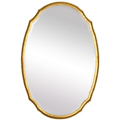 36 Inch Wood Wall Mirror, Oval Shape, Concave Surface, Gold
