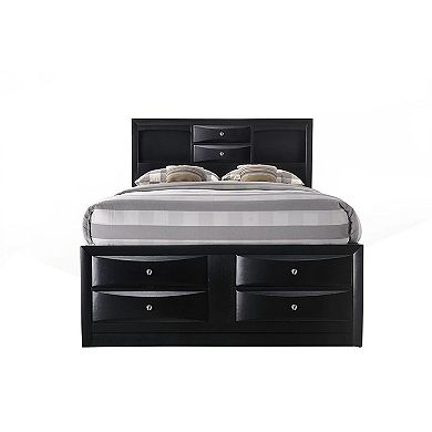 Eight Drawer Full Size Storage Bed with Bookcase Headboard, Black