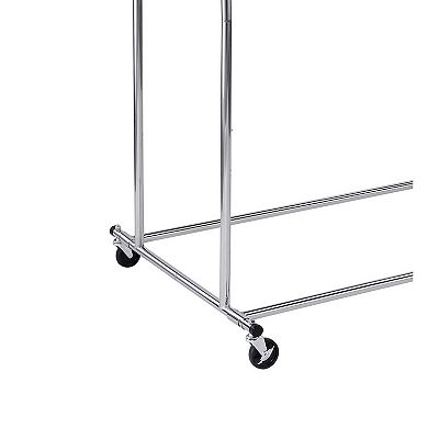 Dual Bar Tubular Metal Frame Garment Rack with Casters, Chrome