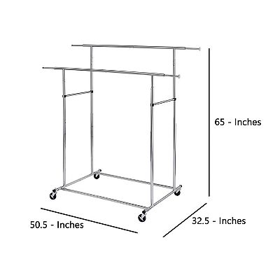 Dual Bar Tubular Metal Frame Garment Rack with Casters, Chrome
