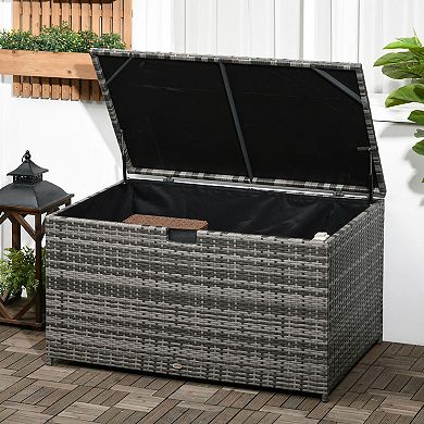 Outsunny Deck Box w/ Hydraulic Lift, Handle, Waterproof Inner Liner, Gray