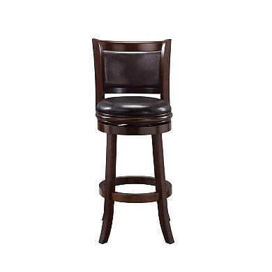 Pal 29 Inch Swivel Bar Stool, Solid Wood, Rich Faux Leather, Espresso Brown