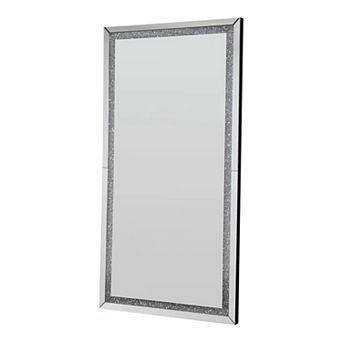 Floor Mirror with Faux Diamond Inlays and LED Trim, Silver