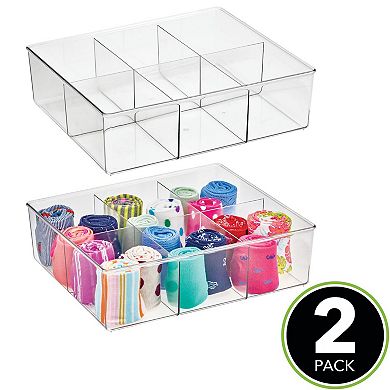 mDesign Plastic Divided 6 Section Closet/Dresser Drawer Organizer, 2 Pack