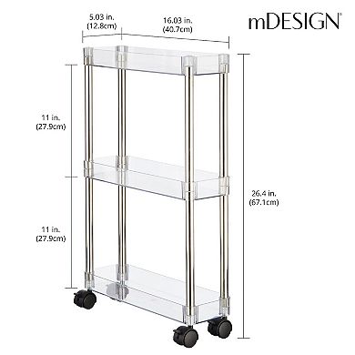 mDesign Slim 3-Tier Portable Household Rolling Cart with Wheels