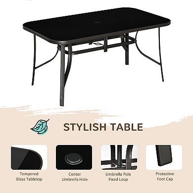 Outsunny Patio Dining Set For Six, Table & Chairs W/ Umbrella