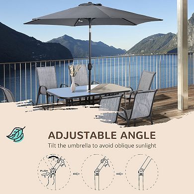 Outsunny 8 Piece Patio Dining Set with 8Ft Patio Table Umbrella with Push Button Tilt and Crank, 6 Chairs and Rectangle Dining Table, Outdoor Patio Furniture Set, Grey