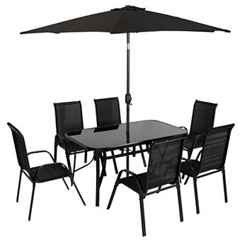 Outsunny Patio Dining Set for Six, Table & Chairs w/ Umbrella