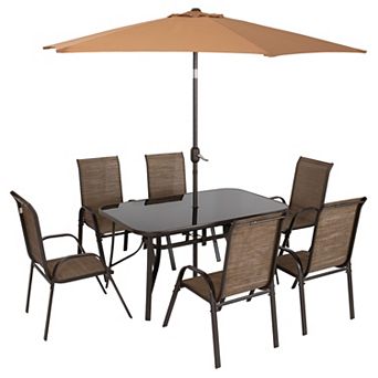 Outsunny Patio Dining Set For Six, Table & Chairs W/ Umbrella