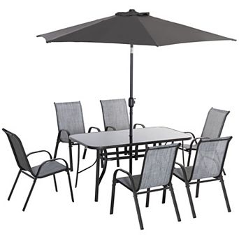 Outsunny Patio Dining Set For Six, Table & Chairs W/ Umbrella