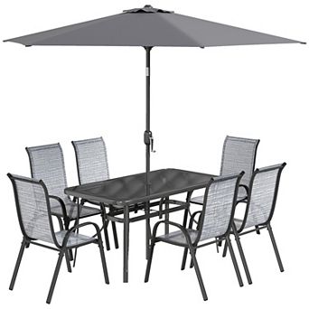 Outsunny Patio Dining Set for Six, Table & Chairs w/ Umbrella