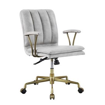 Adjustable Leatherette Swivel Office Chair with 5 Star Base, Gray and Gold