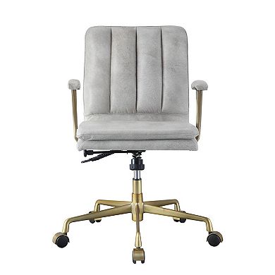 Adjustable Leatherette Swivel Office Chair with 5 Star Base, Gray and Gold