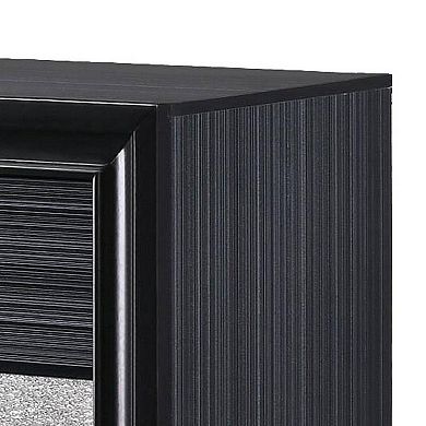 Two Tone Wooden Nightstand With Three Drawers, Black And Silver