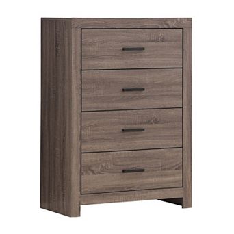 4 Drawer Chest with Metal Bar Pulls, Brown
