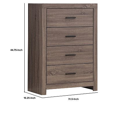 4 Drawer Chest with Metal Bar Pulls, Brown