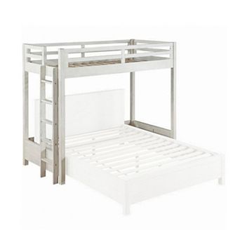 Twin Loft Bed with 1 Queen Bed and Fixed Ladder, White