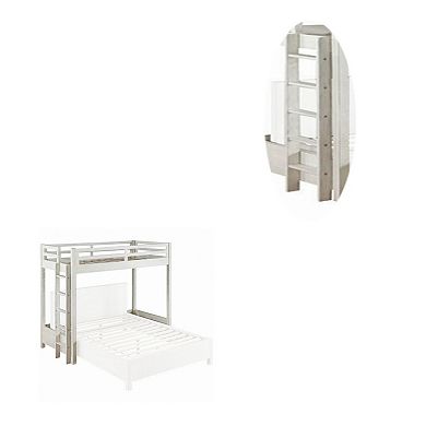 Twin Loft Bed with 1 Queen Bed and Fixed Ladder, White