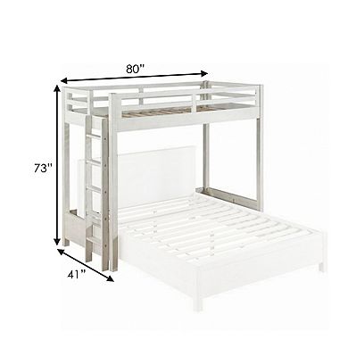 Twin Loft Bed with 1 Queen Bed and Fixed Ladder, White