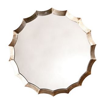 Round Mirror with Scalloped Metal Frame, Gold