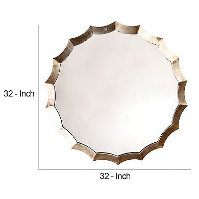 Round Mirror with Scalloped Metal Frame, Gold