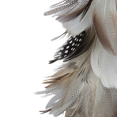 15.5" Brown and Gray Feather Layered Cone Tree Christmas Decoration