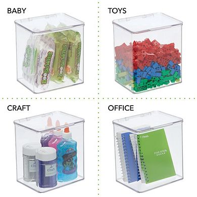 mDesign Plastic 5.5" x 6.6" x 7" Desk Organizer Bin Box with Hinged Lid for Home Office