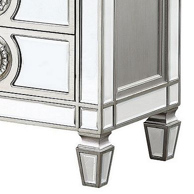 Server with 6 Mirrored Drawers and Medallion Front, Silver