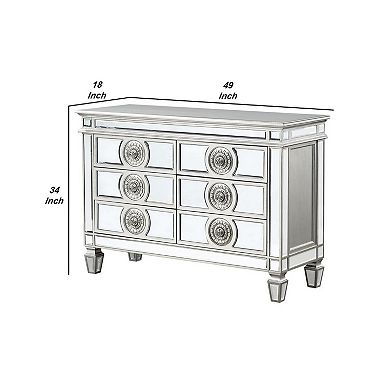 Server with 6 Mirrored Drawers and Medallion Front, Silver