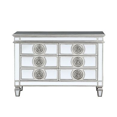 Server with 6 Mirrored Drawers and Medallion Front, Silver