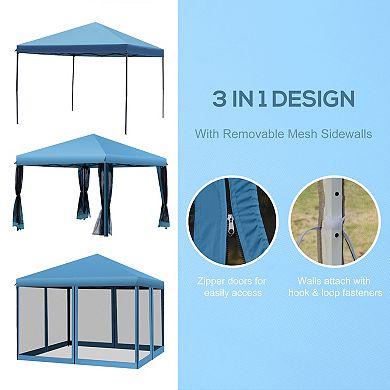 Outsunny 10' X 10' Pop Up Canopy With 4 Removable Sidewalls