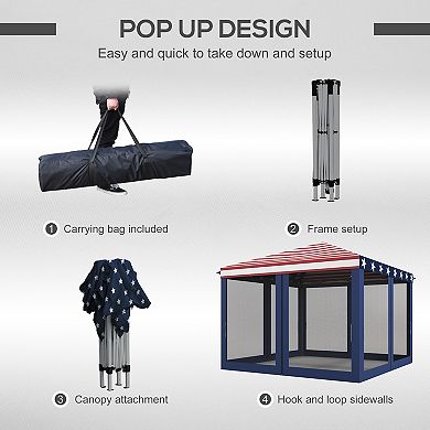 Outsunny 10ft x 10' Pop Up Canopy with 4 Removable Sidewalls, American Flag