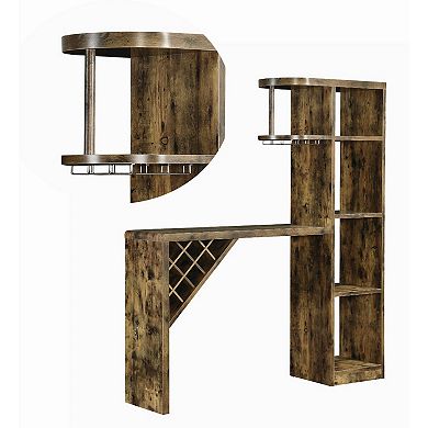 Wooden Bar Unit With Open Compartments and Diagonal Wine Section, Brown