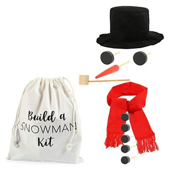 Build Your Own Snowman Making Kit for Kids with Bag, Hat, Scarf, Nose, Pipe, Eyes, Buttons for Outdoor Winter Toys