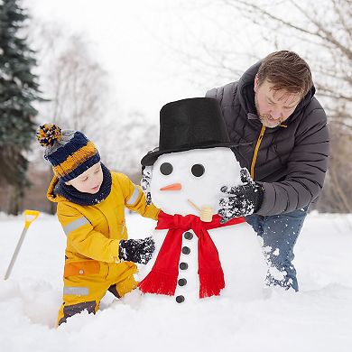 Build Your Own Snowman Making Kit for Kids with Bag, Hat, Scarf, Nose, Pipe, Eyes, Buttons for Outdoor Winter Toys