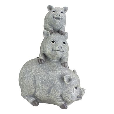 10.5" Gray Weathered Stacked Pig Statue