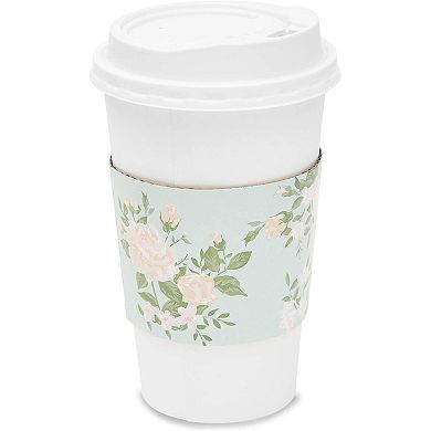 100 Pack Floral Paper Coffee Cup Sleeves In 4 Colors (2.5 In)