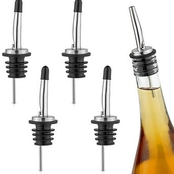 Zulay Kitchen Stainless Steel Liquor Pourers with Rubber Dust Caps - 4 Pack