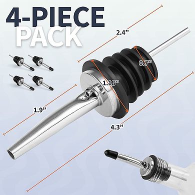 Zulay Kitchen Stainless Steel Liquor Pourers with Rubber Dust Caps - 4 Pack