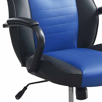 Rue 27 Inch Ergonomic Office Chair, Faux Leather Swivel Seat, Black, Blue
