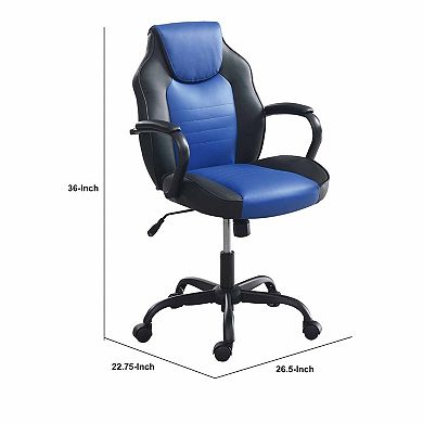 Rue 27 Inch Ergonomic Office Chair, Faux Leather Swivel Seat, Black, Blue