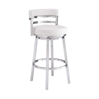 Leatherette Curved Back Counter Barstool with Swivel Mechanism, White